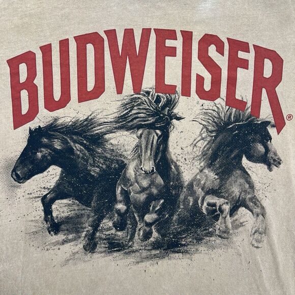 Budweiser Horse Print Brown Graphic T-Shirt Sz S Western Rodeo Cowboy Americana - Picture 2 of 7
